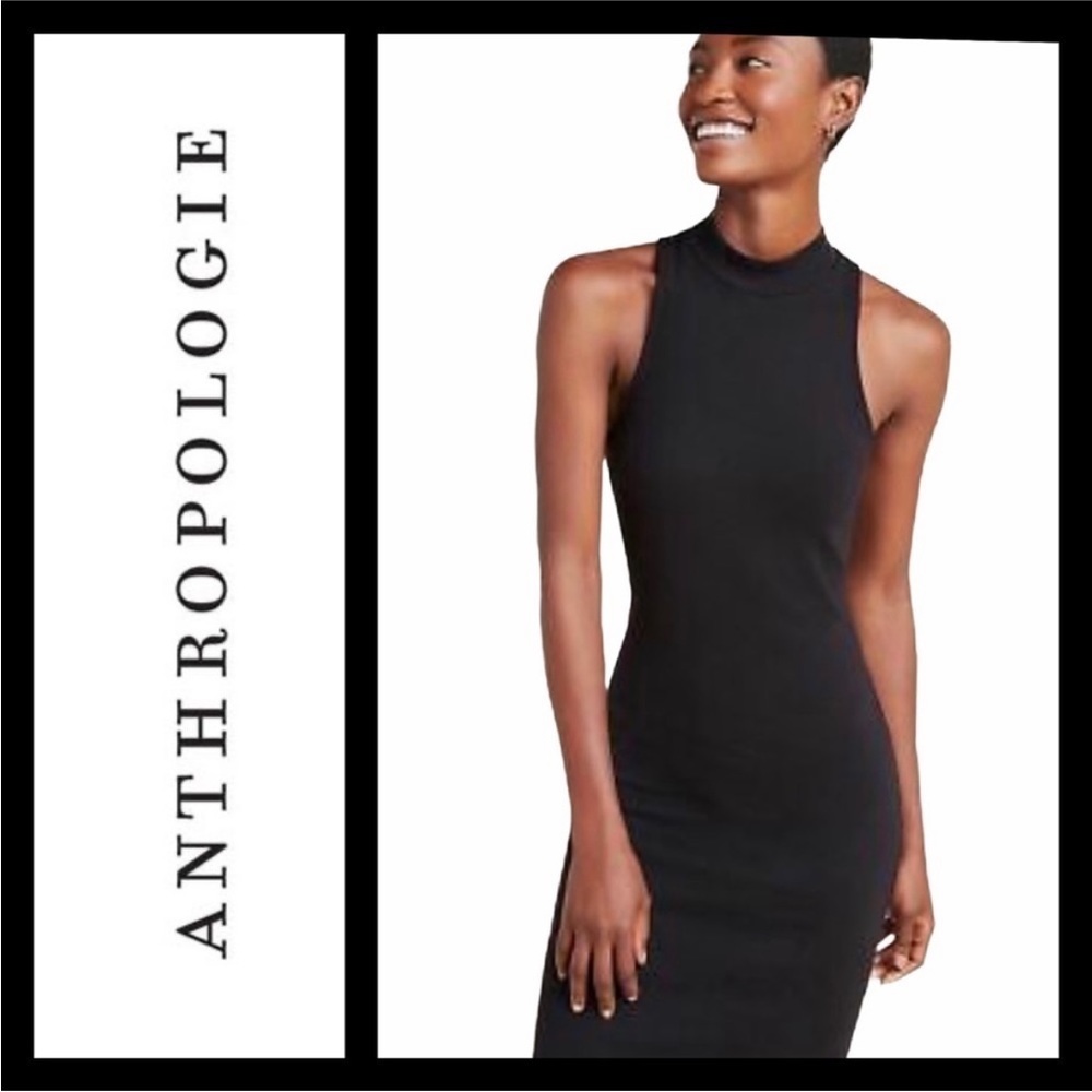 NWT Anthropologie Ribbed Sleeveless High Slit Mock MIDI Dress Size XL